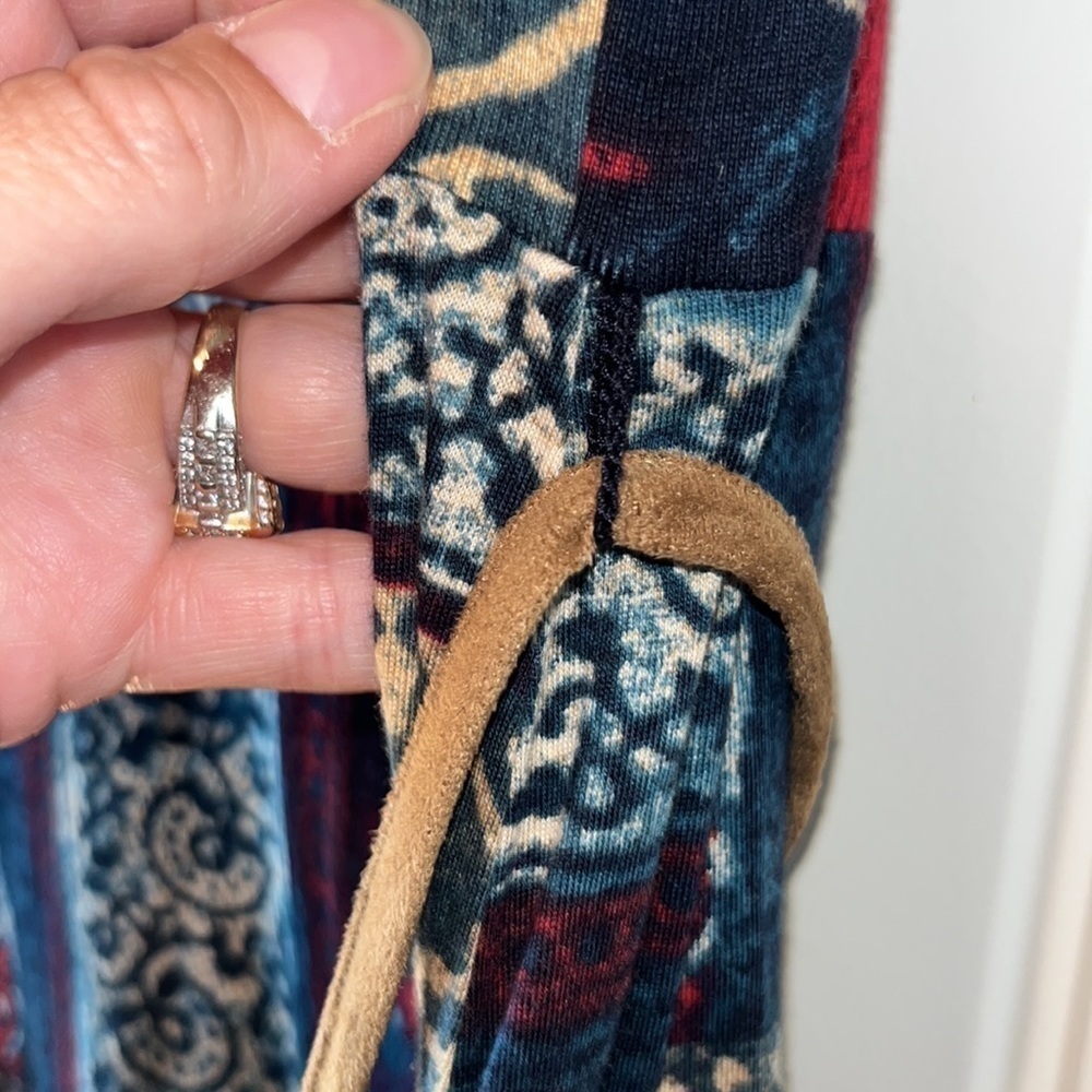 Lauren Ralph Lauren short sleeve patchwork cotton dress faux leather trim/tie XL - Picture 9 of 10